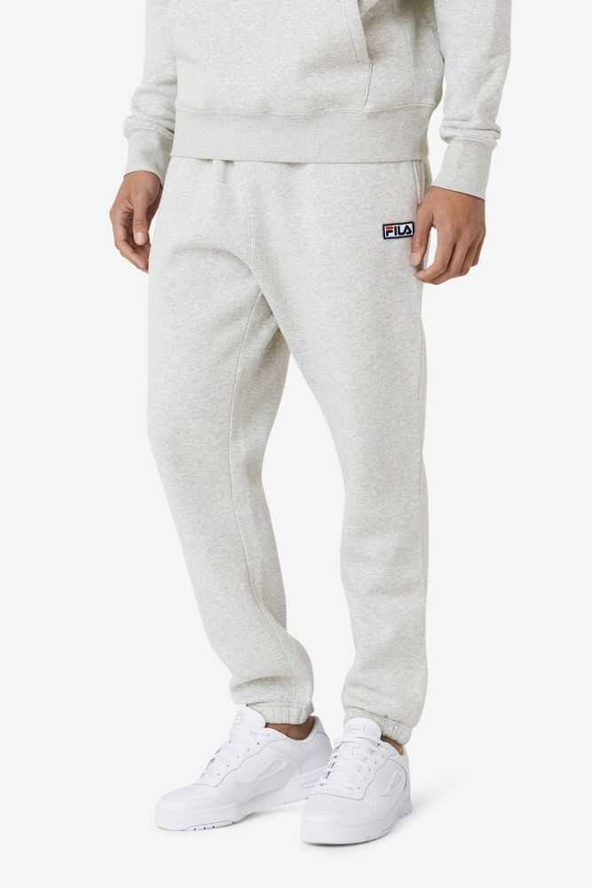 Grey White Men's FILA Garin Fleece Sweatpants | USA-162053