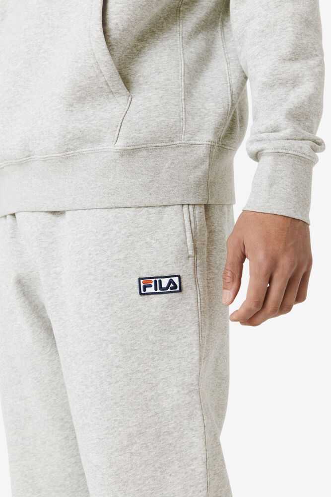 Grey White Men's FILA Garin Fleece Sweatpants | USA-162053