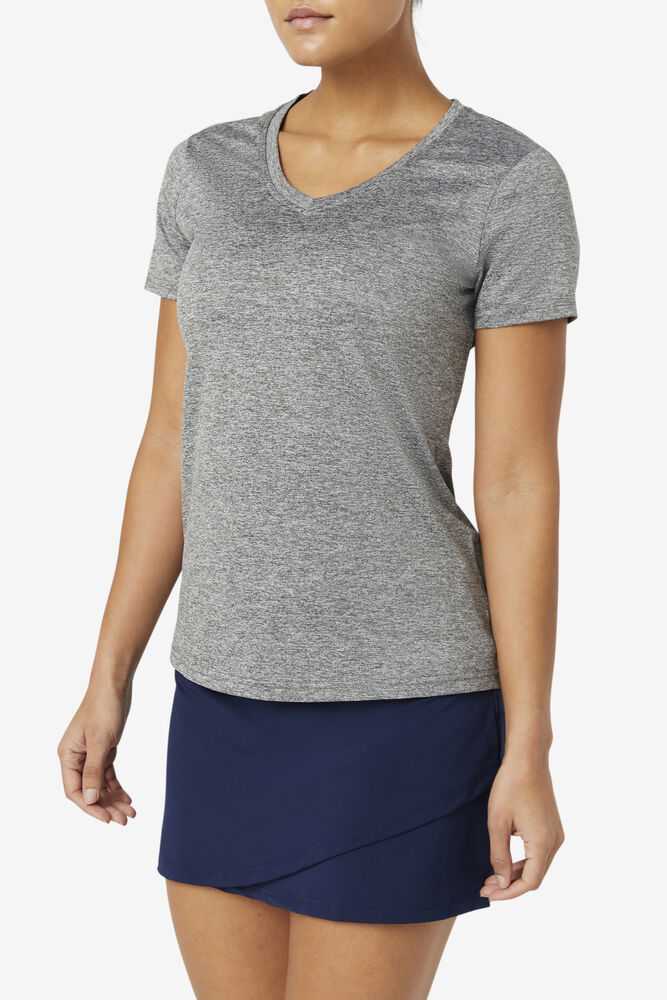 Grey Women's FILA Pickleball Silky V-neck T-shirts | USA-15317