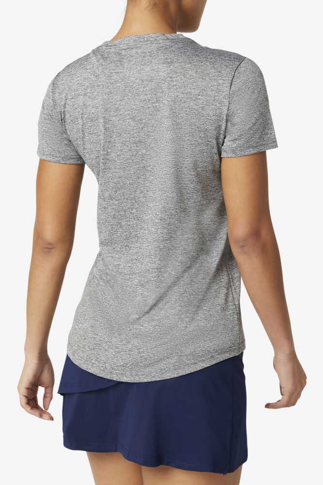 Grey Women's FILA Pickleball Silky V-neck T-shirts | USA-15317