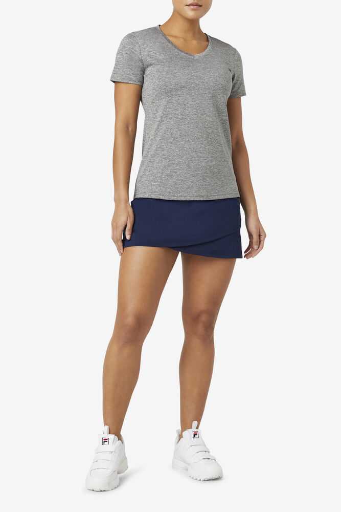 Grey Women's FILA Pickleball Silky V-neck T-shirts | USA-15317