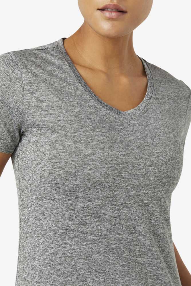 Grey Women's FILA Pickleball Silky V-neck T-shirts | USA-15317