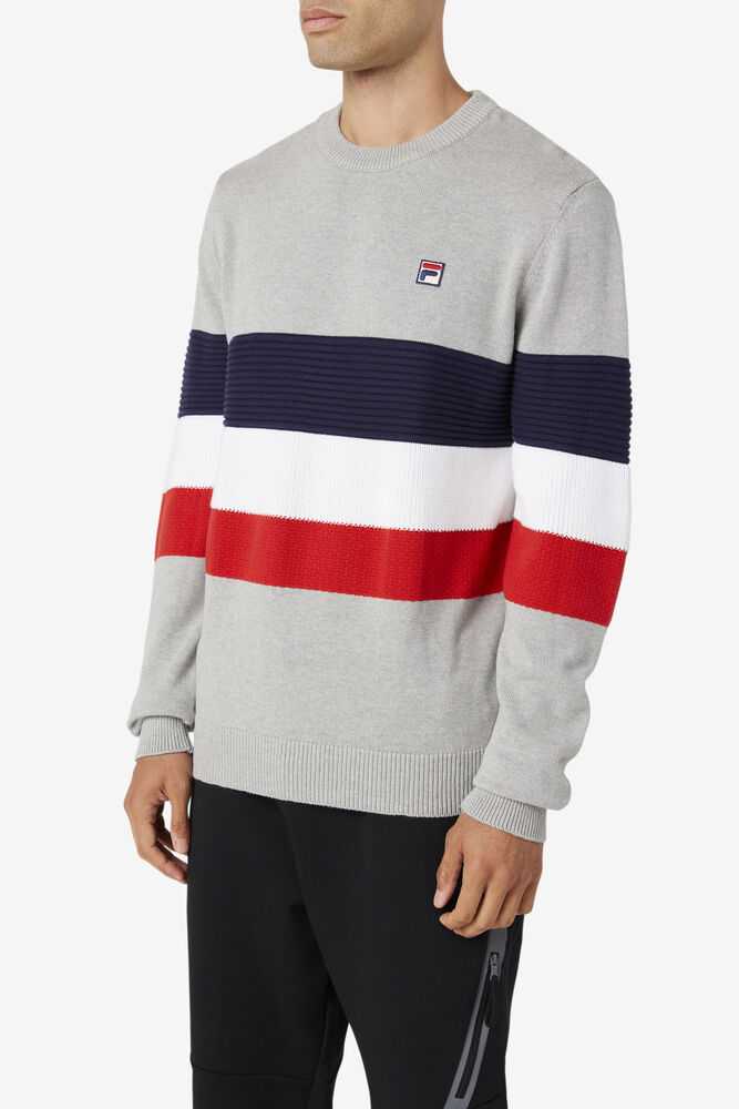 Light Grey Navy White Men's FILA Willkie Sweatshirt | USA-497365