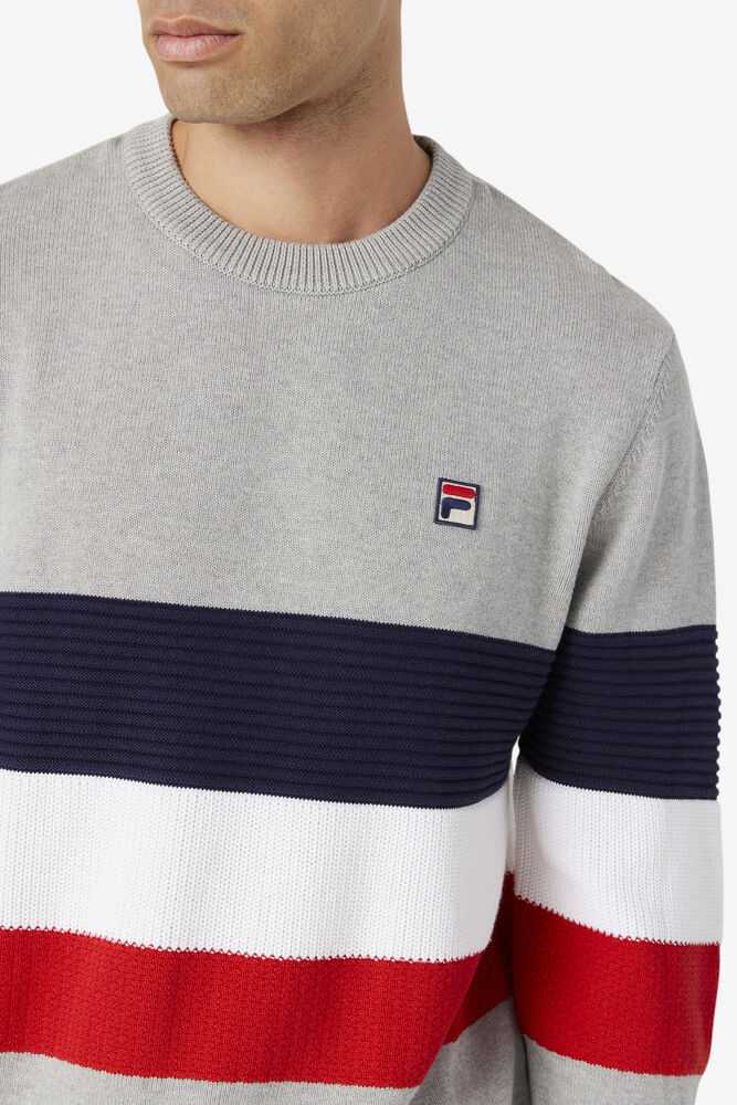 Light Grey Navy White Men's FILA Willkie Sweatshirt | USA-497365