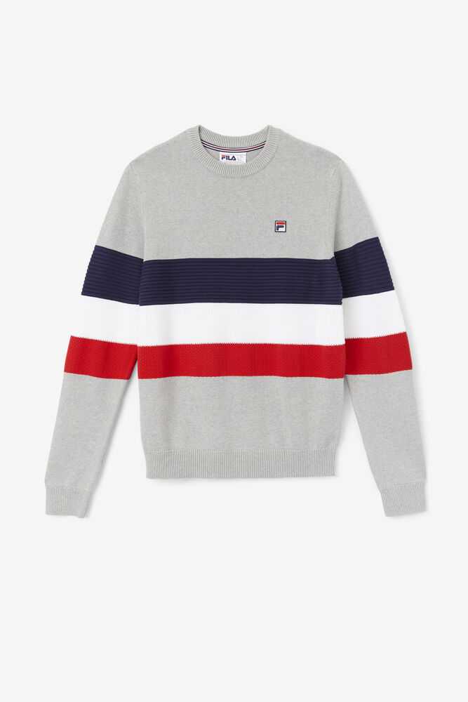 Light Grey Navy White Men\'s FILA Willkie Sweatshirt | USA-497365