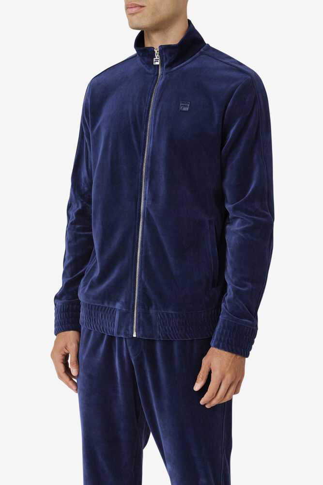 Navy Men's FILA Deverall Velour Jacket | USA-491637