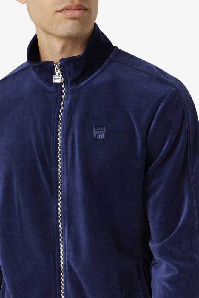 Navy Men's FILA Deverall Velour Jacket | USA-491637