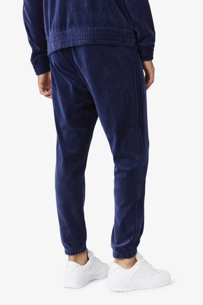 Navy Men's FILA Deverall Velour Pants | USA-196280