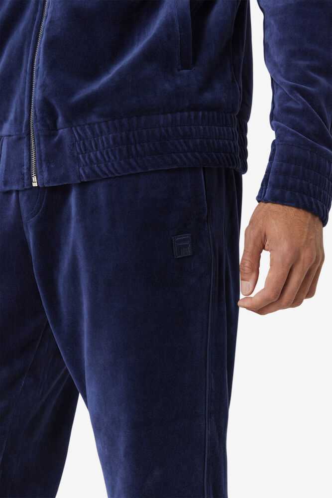 Navy Men's FILA Deverall Velour Pants | USA-196280