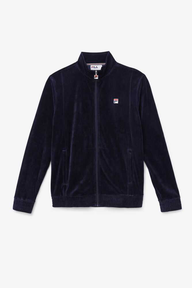 Navy Men\'s FILA O-fit Velour Jacket | USA-062987