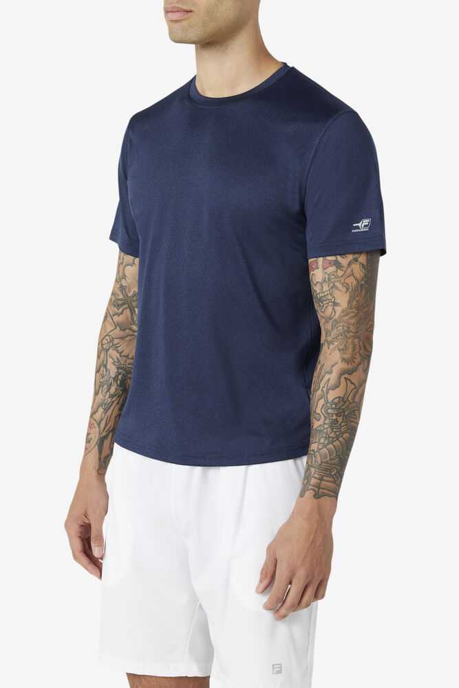 Navy Men's FILA Pickleball Scallop Hem T-shirts | USA-16087