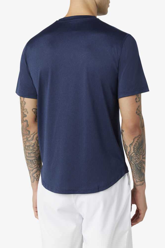 Navy Men's FILA Pickleball Scallop Hem T-shirts | USA-16087