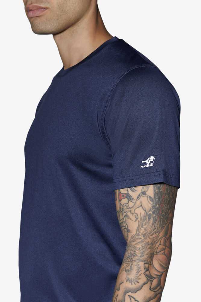 Navy Men's FILA Pickleball Scallop Hem T-shirts | USA-16087