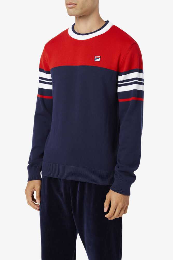 Navy Red White Men's FILA Everly Sweatshirt | USA-854713