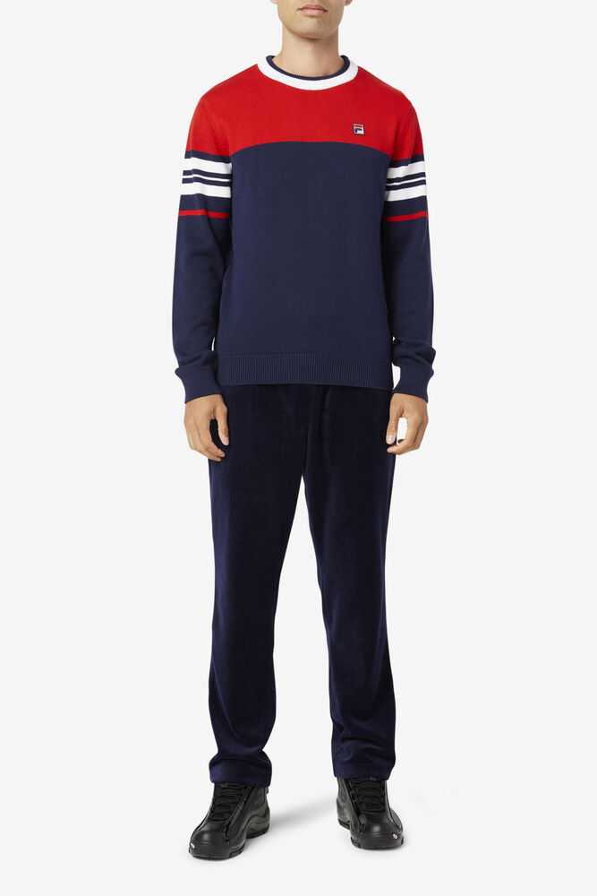 Navy Red White Men's FILA Everly Sweatshirt | USA-854713