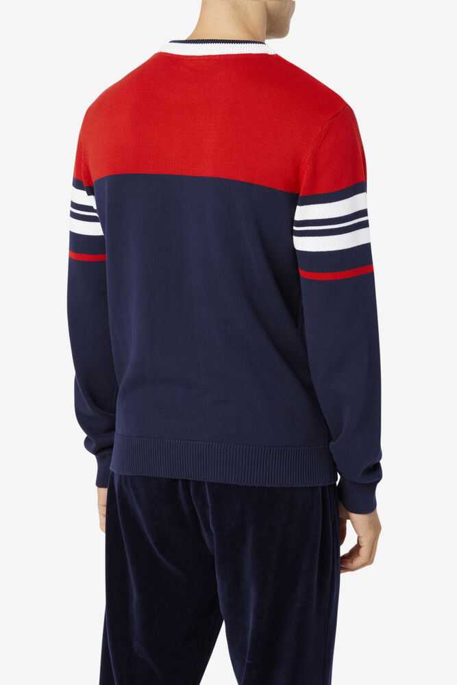 Navy Red White Men's FILA Everly Sweatshirt | USA-854713