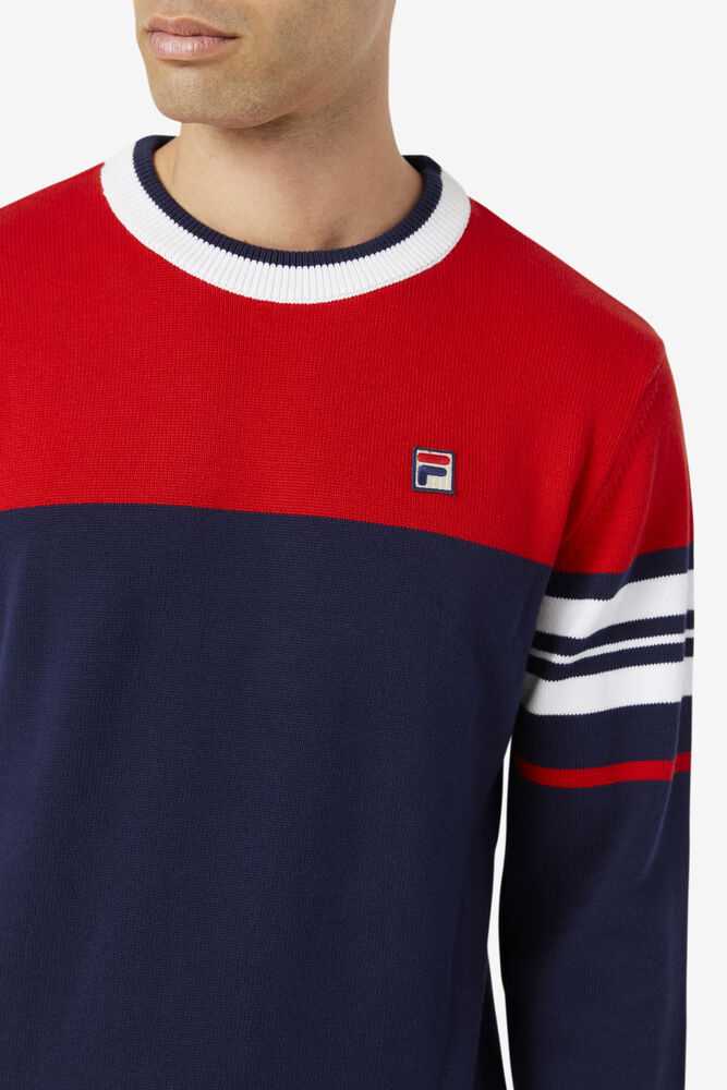 Navy Red White Men's FILA Everly Sweatshirt | USA-854713