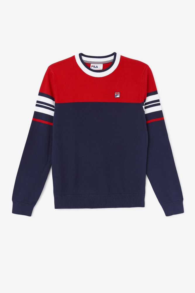 Navy Red White Men\'s FILA Everly Sweatshirt | USA-854713