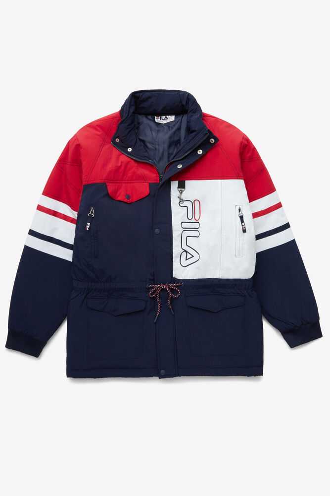 Navy Red White Men\'s FILA Golia Puffer Jackets | USA-571382