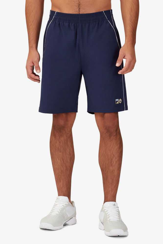 Navy White Men's FILA 110 Year Collection Tennis Shorts | USA-15975