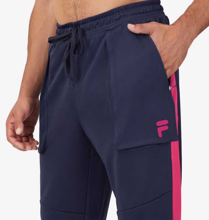 Navy White Men's FILA Bevans Tennis Pants | USA-16009