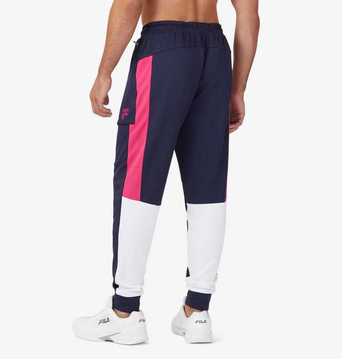 Navy White Men's FILA Bevans Tennis Pants | USA-16009