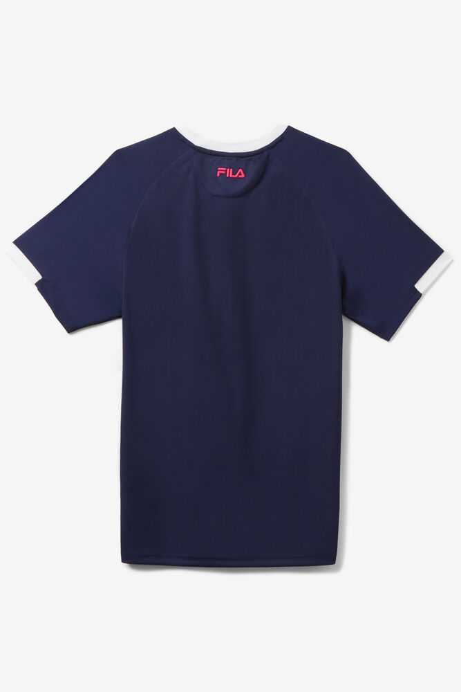 Navy White Men's FILA Bevans Tennis Shirts | USA-16069