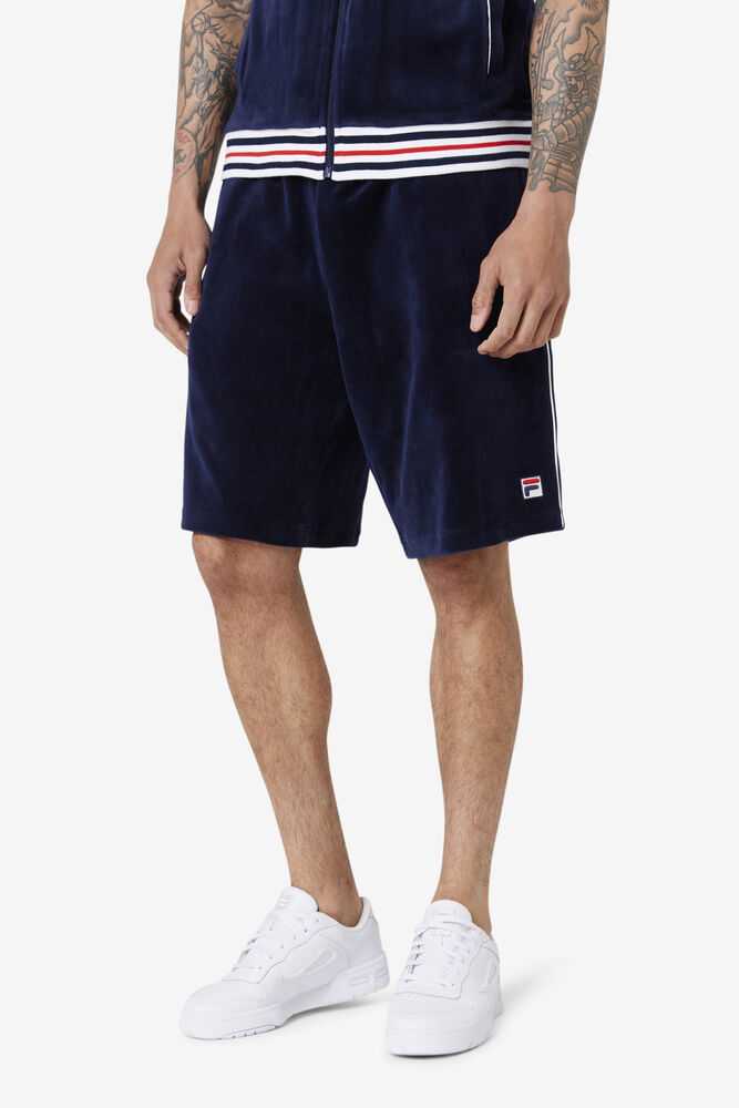 Navy White Men's FILA Estudio Velour Shorts | USA-539164