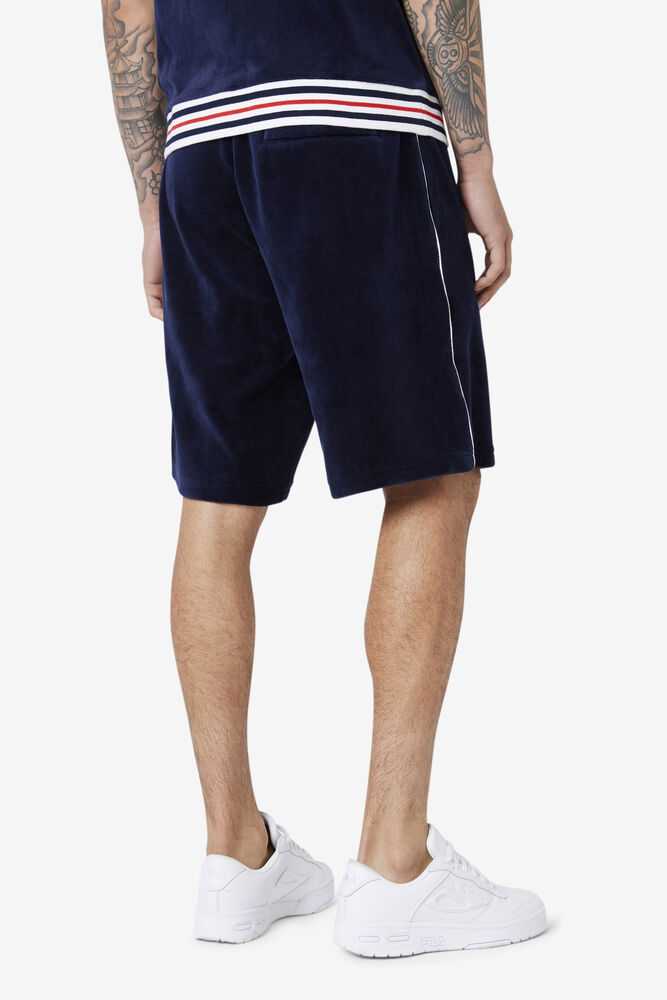 Navy White Men's FILA Estudio Velour Shorts | USA-539164