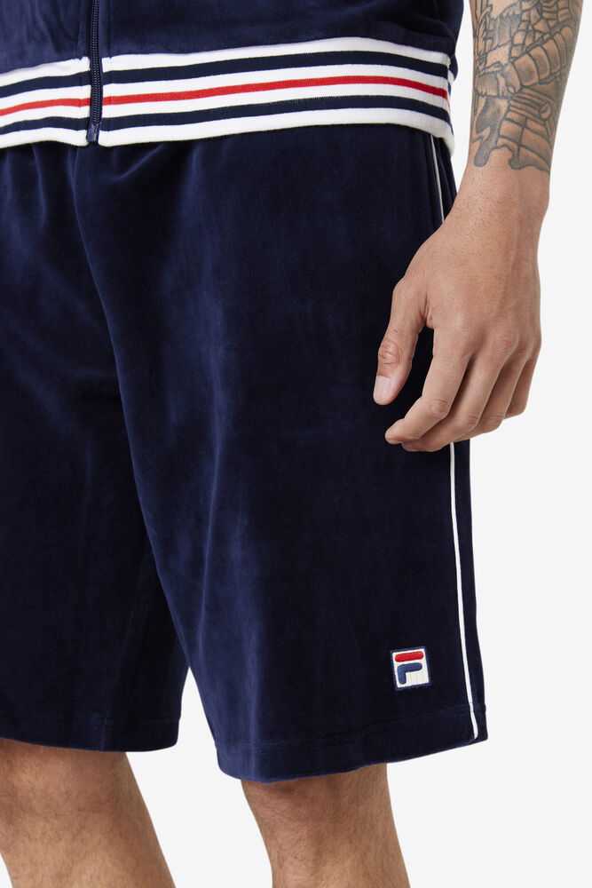 Navy White Men's FILA Estudio Velour Shorts | USA-539164