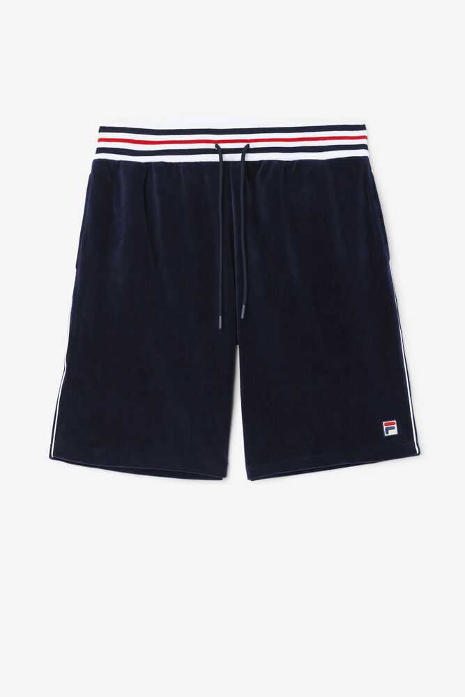 Navy White Men\'s FILA Estudio Velour Shorts | USA-539164