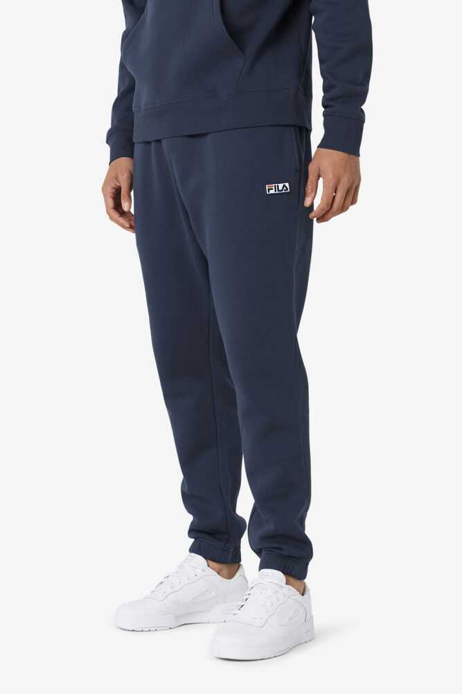 Navy White Men's FILA Garin Fleece Sweatpants | USA-974386