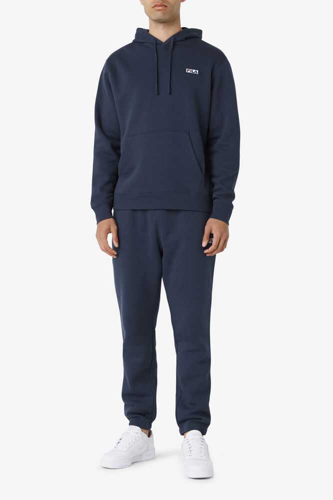 Navy White Men's FILA Garin Fleece Sweatpants | USA-974386