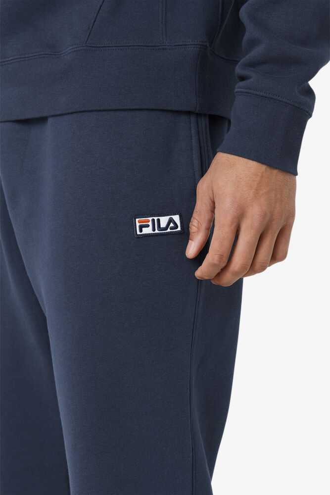 Navy White Men's FILA Garin Fleece Sweatpants | USA-974386