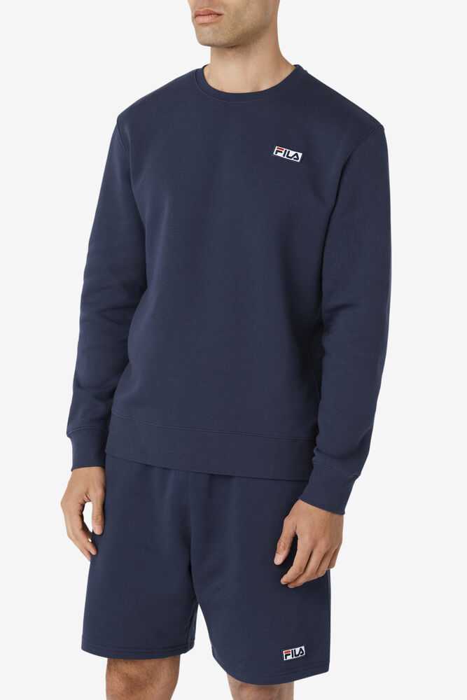 Navy White Men's FILA Garran Sweatshirt | USA-175986