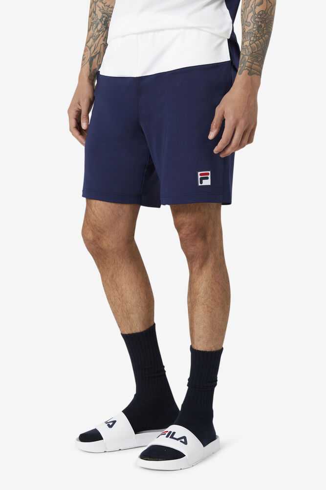 Navy White Men's FILA Legends Tennis Shorts | USA-15998