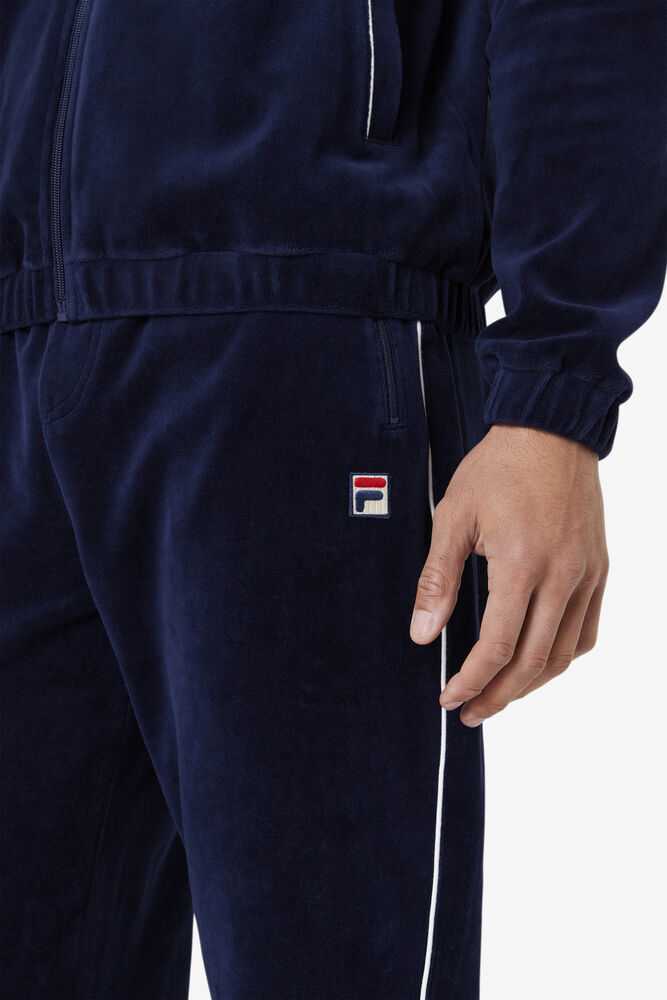 Navy White Men's FILA Lewis Velour Pants | USA-863579