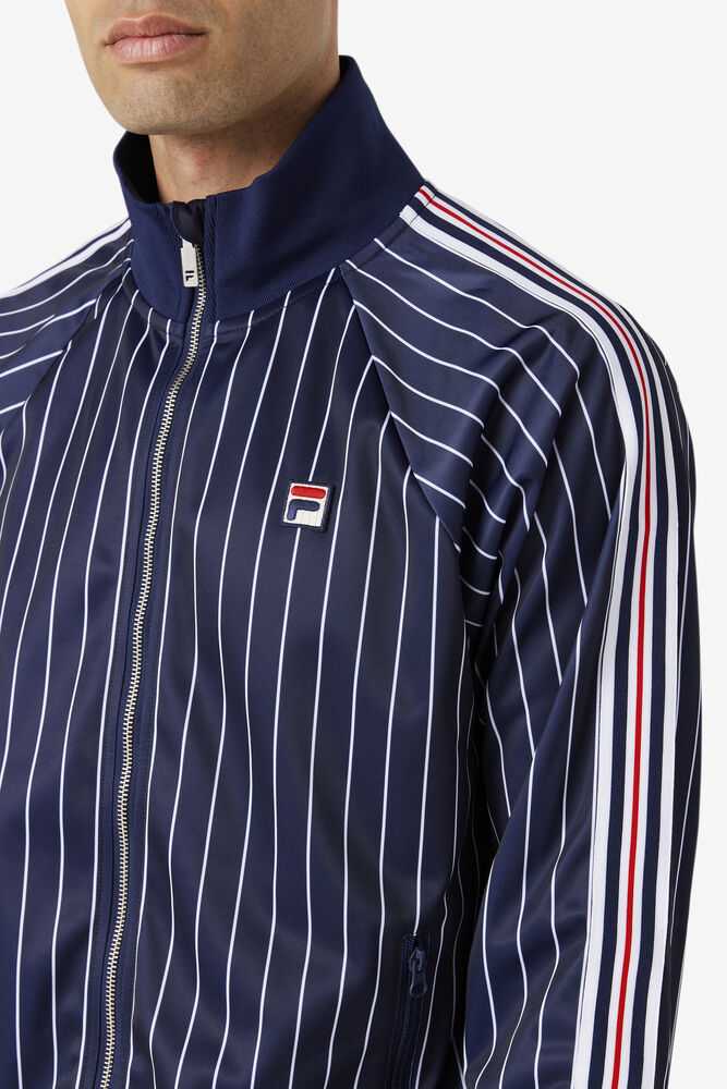 Navy White Men's FILA Mitch Track Jackets | USA-16156