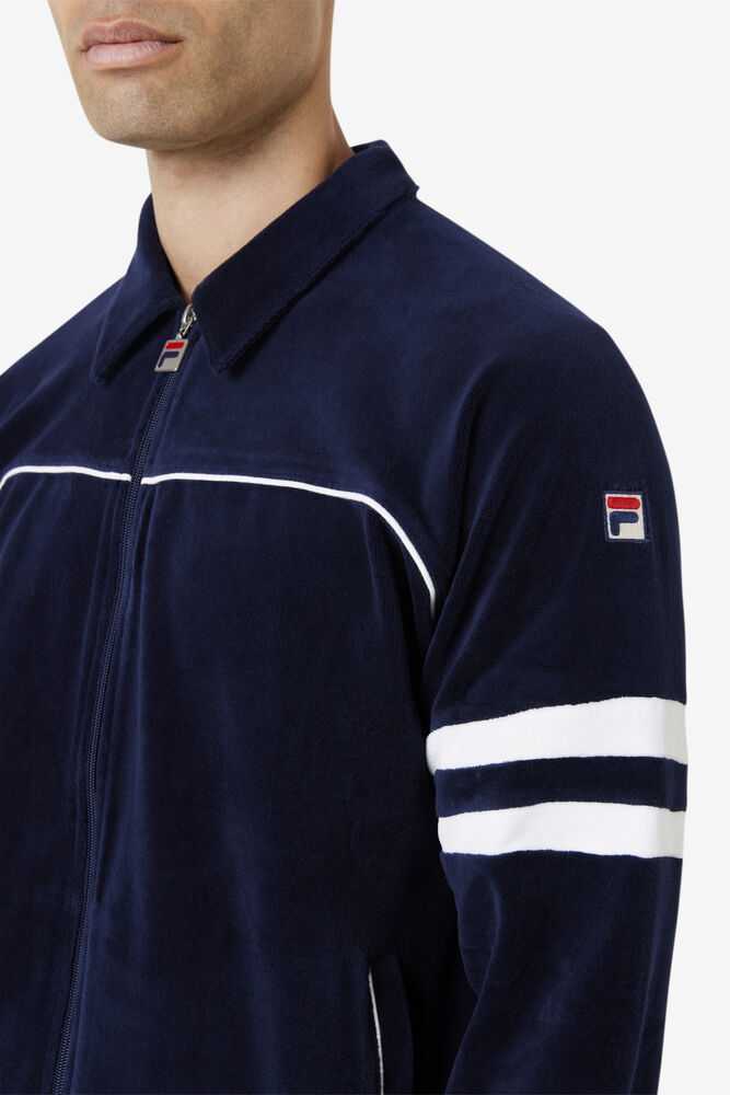 Navy White Men's FILA Verdy Velour Jacket | USA-491650