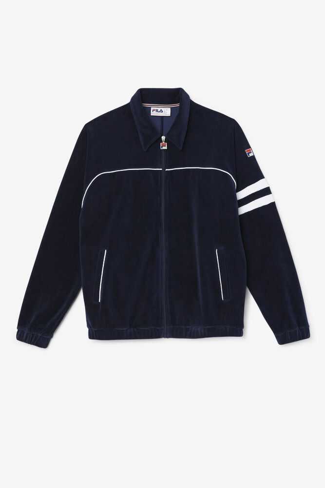 Navy White Men\'s FILA Verdy Velour Jacket | USA-491650