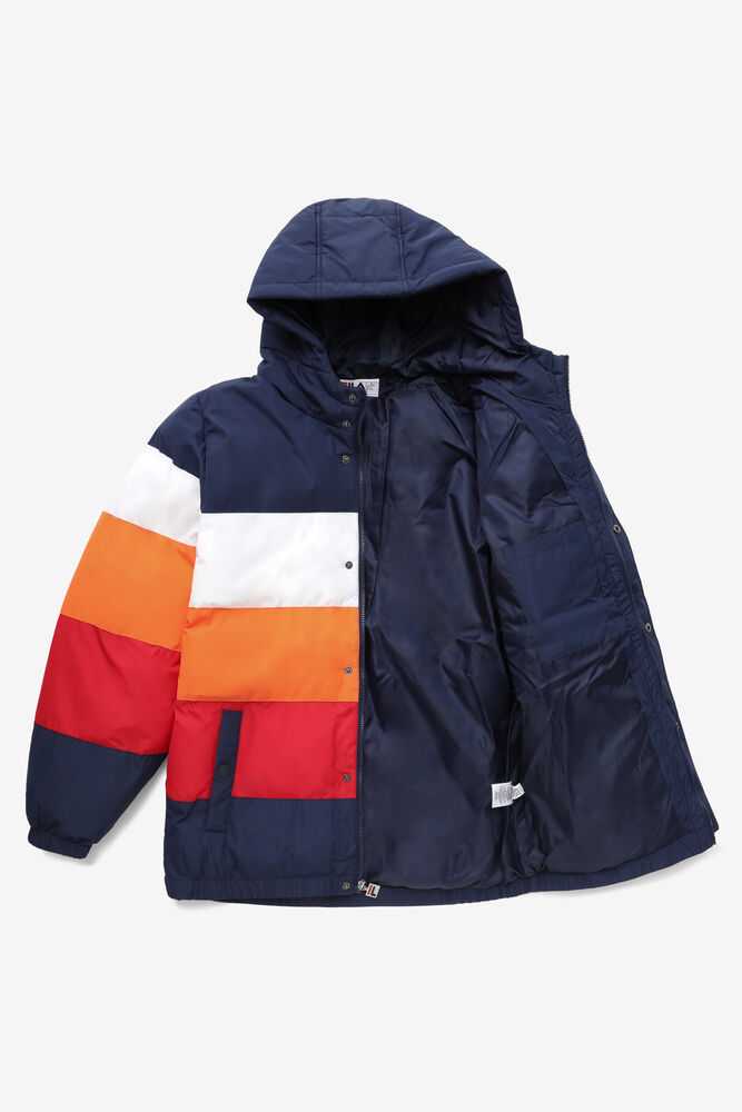 Navy White Orange Red Men's FILA Giovanni Fleece Jackets | USA-453897