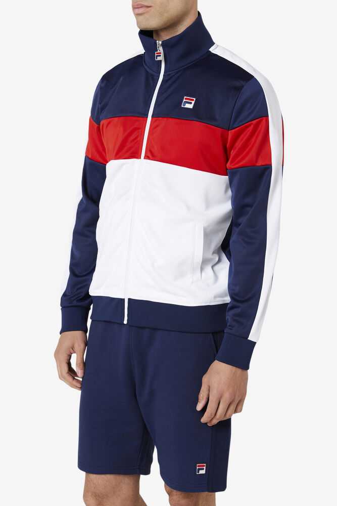 Navy White Red Men's FILA Assembly Track Jackets | USA-796402