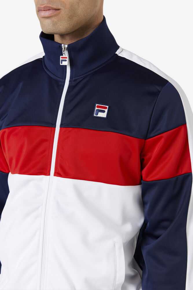 Navy White Red Men's FILA Assembly Track Jackets | USA-796402