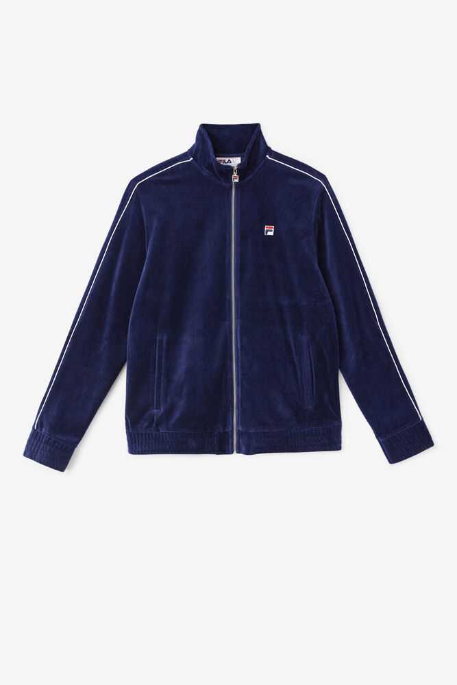 Navy White Red Men\'s FILA Deverall Velour Jacket | USA-267813