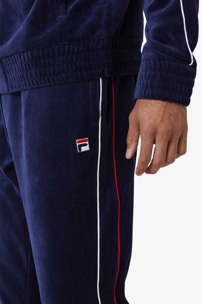 Navy White Red Men's FILA Deverall Velour Pants | USA-586719