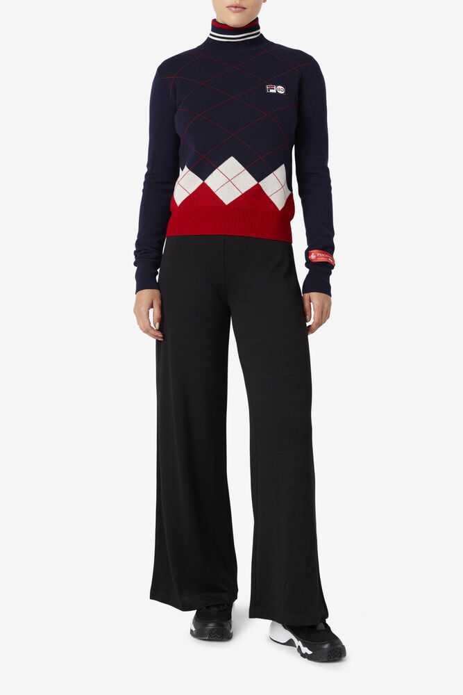 Navy White Red Women's FILA Argyle Sweaters | USA-15508