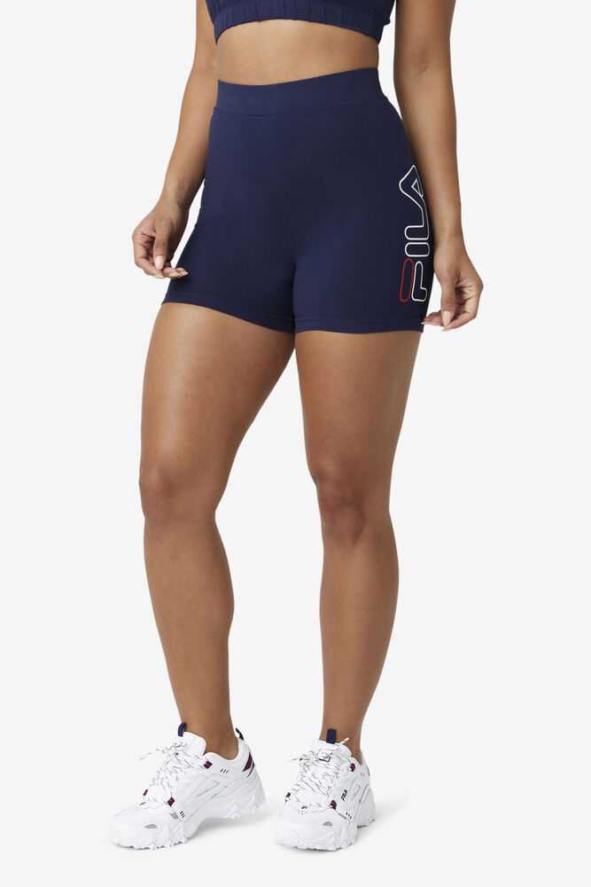 Navy White Red Women's FILA Beatriz Biker Shorts | USA-15588