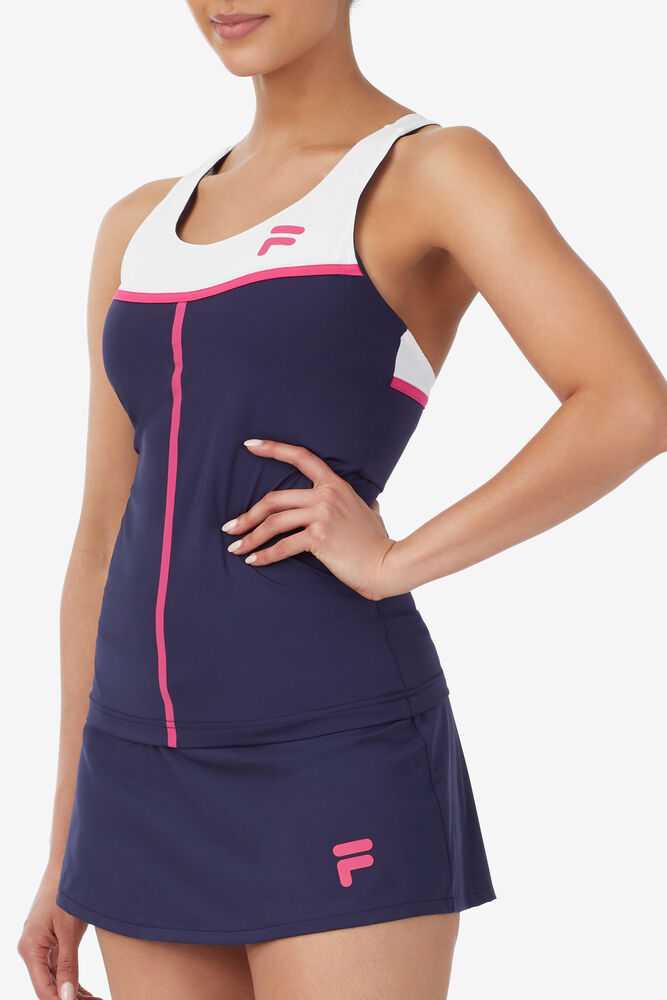 Navy White Women's FILA Baseline Tennis Tank Top | USA-15292