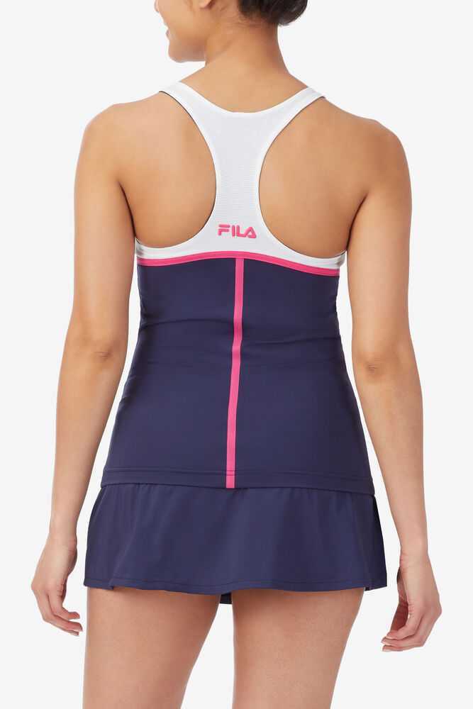 Navy White Women's FILA Baseline Tennis Tank Top | USA-15292