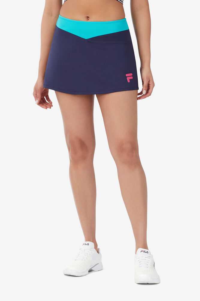 Navy White Women's FILA Bevans Tennis Skirts | USA-15222